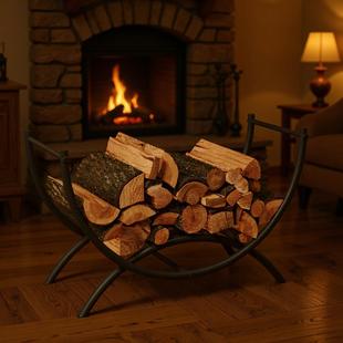 弧形曲线柴火架室内木柴户外木头堆积木制木架置物架
