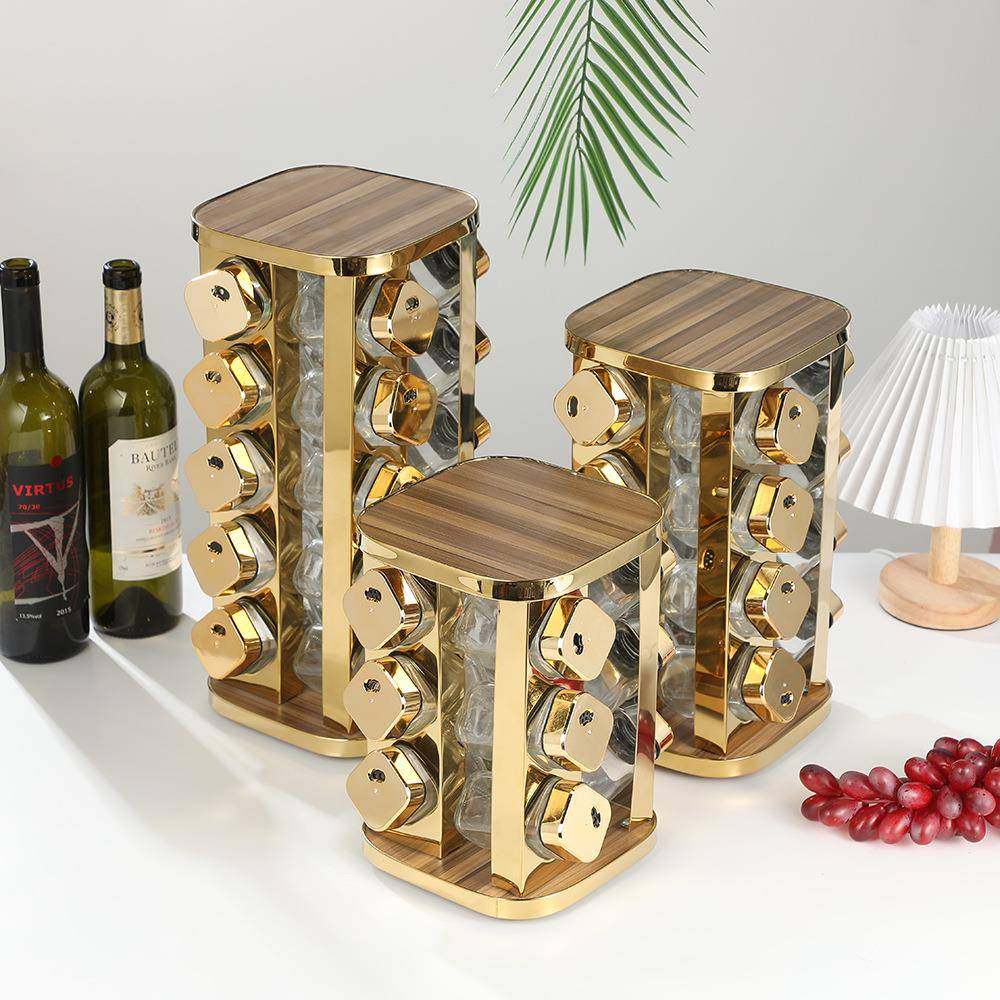 430不锈铁调料架家用旋转置物架套装方形玻璃调味罐收纳架子