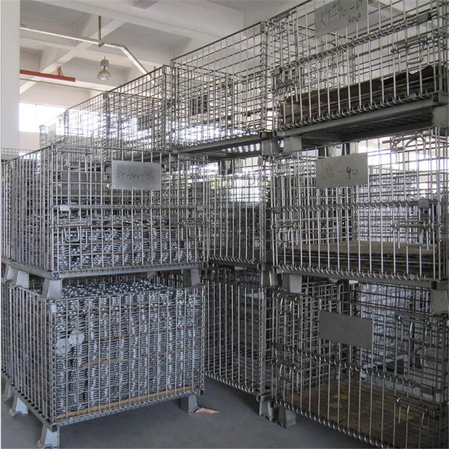 带轮仓储笼尼龙轮可折叠料箱物流铁笼快递分拣笼车亿阔厂家批发图片