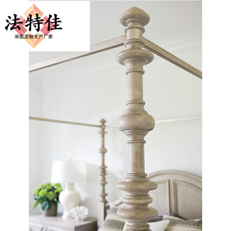 美式复古仿古白色蚊帐床现代轻奢四柱落地1.8大床别墅高端床
