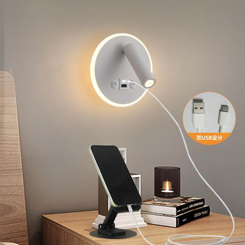 床头壁灯极简高级感酒店led带开关卧室氛围圆形阅读灯USB充电壁灯,农机/农具/农膜,其它农用工具,淘宝优惠券,粉丝福利购,淘宝优惠卷