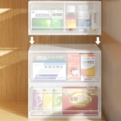 速发桌面抽屉式收纳盒透明药箱多层收纳箱置物架家庭防尘整理盒子