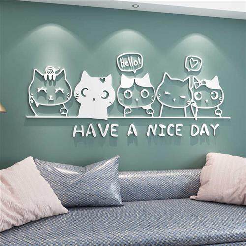 速发可爱猫咪贴纸自粘儿童房卧室床头装饰贴画客厅电视背景墙贴画