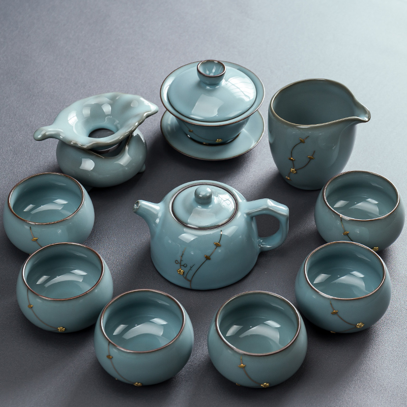 速发茶具锔钉功夫茶具陶瓷家用汝窑盖碗茶壶茶瓷钉杯复古补陶茶具