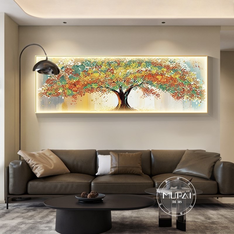 速发发财树客厅装饰画轻奢高级感沙发背景墙挂画油画卧室床头壁画图片