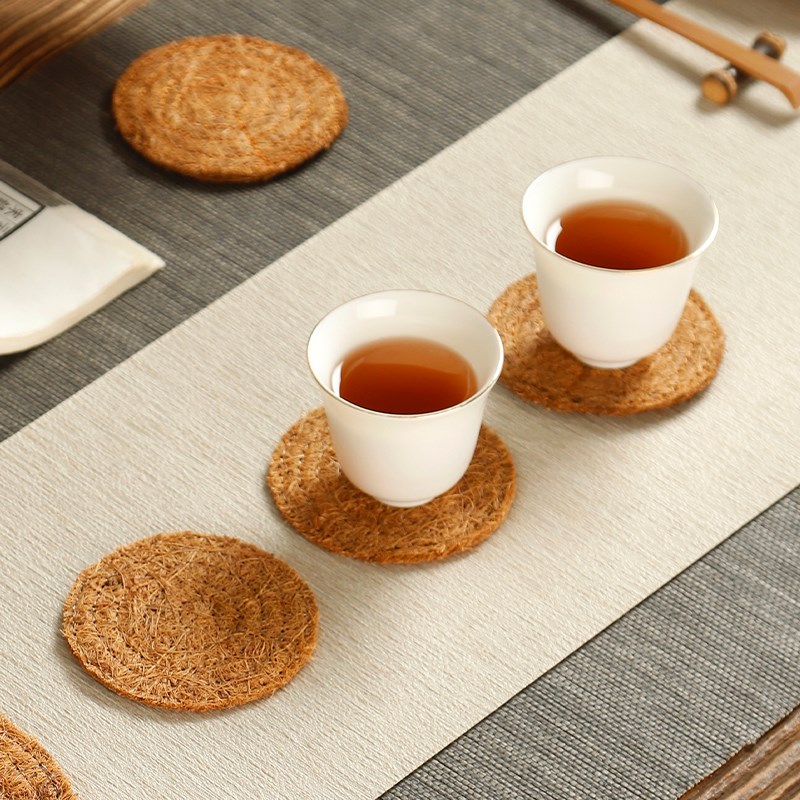 速发椰棕杯垫茶壶垫隔热茶承吸水壶砂紫垫壶垫茶席茶杯托编织餐垫