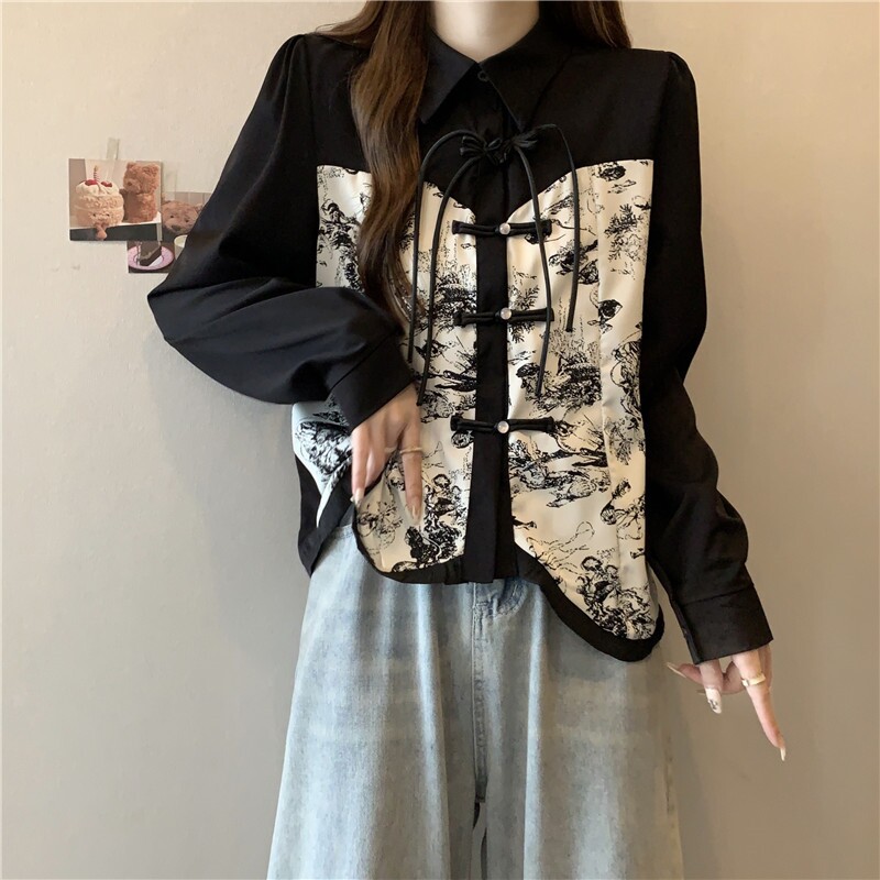 速发设计感新中式春致盘秋大码胖妹妹别扣漂亮上衣国风小衫