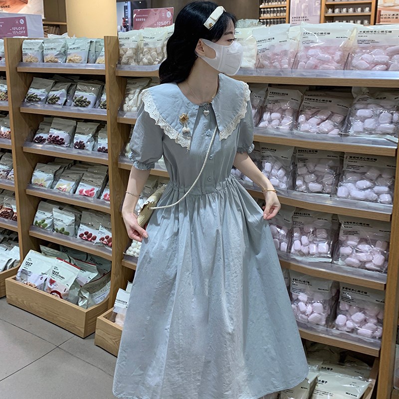 速发甜美法式花新连衣裙边款小清新森系复生学古中长裙子