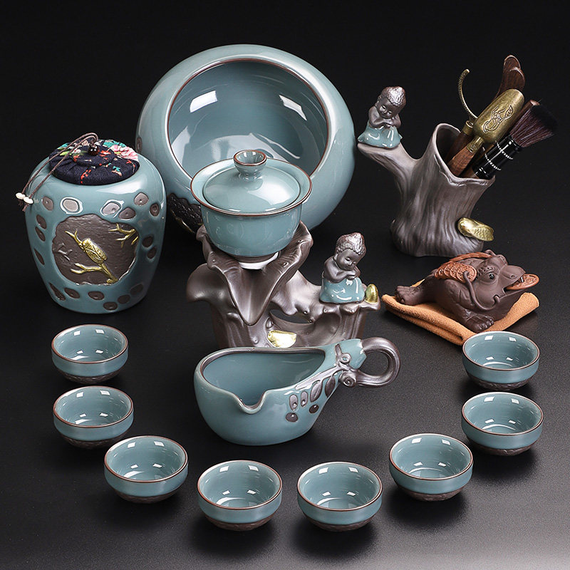 速发 哥窑自动茶具套装家用 陶瓷夫人功茶泡茶器盖碗茶壶懒
