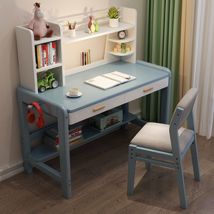 速发儿童学习桌椅套装桌升降中小学生初中生写字台原实木书可全木