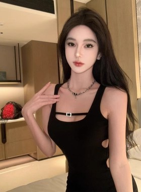 速发包大掐00斤性感黑色连衣裙镂空显胸码腰打底辣妹内搭特臀裙子
