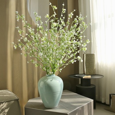 速发摆柳枝花假花装饰雪件柜厅电视客餐桌花摆设高端绿植仿生花艺
