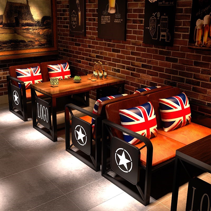 复古工业风酒吧音乐清吧卡座沙发奶茶店咖啡厅甜品店休闲桌椅组合