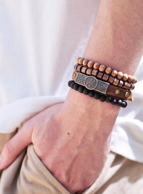 【小文精选青春派】复古小众设计手绳太极八卦民族风合金木串