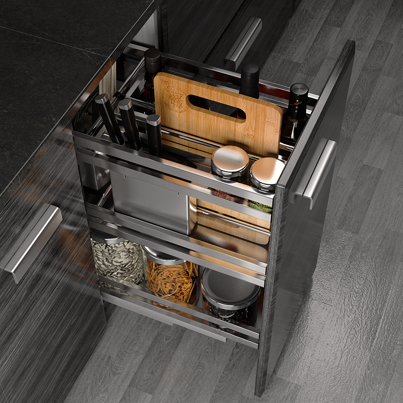 304不锈钢厨房橱柜极窄柜收纳调味篮置物架厨柜抽屉式调味料拉篮