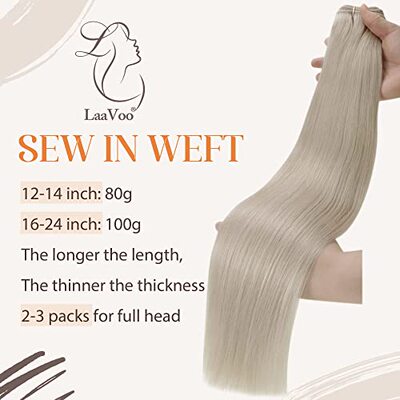 LAAVOO 24inch Blonde Weft Hair Extensions Human Hair 120g Pl