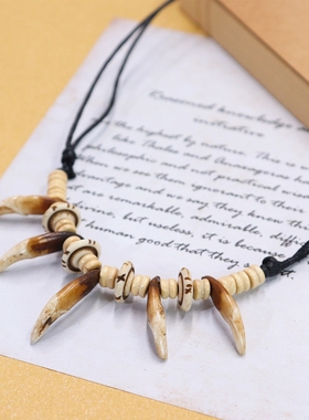 【小文精选青春派】复古部落民族风狼狗牙犁牛骨项链男女简约个性