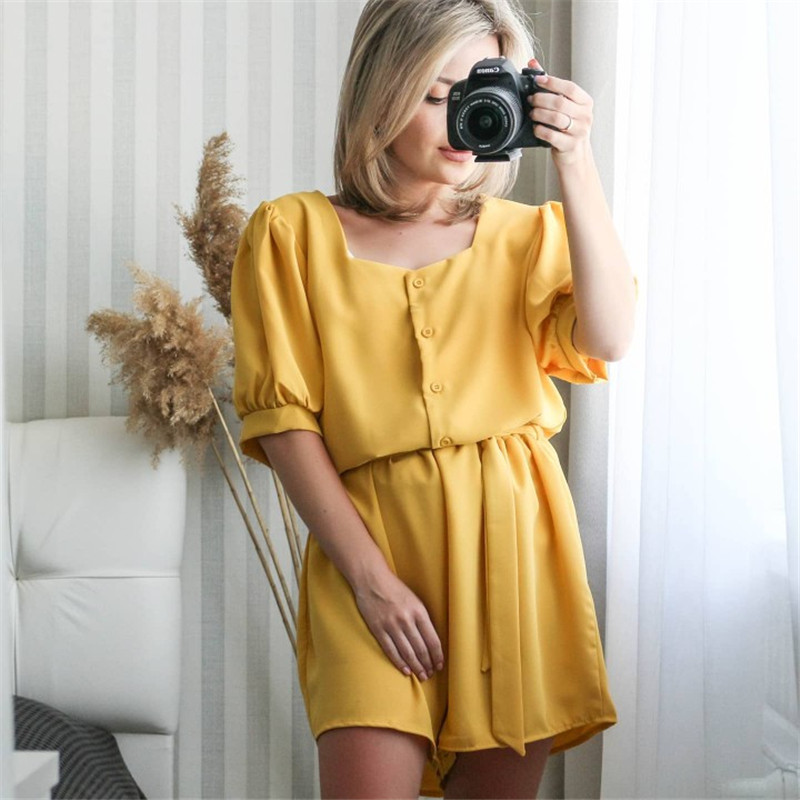 Korean Style Large Size Casual New Summer Square Neck Short