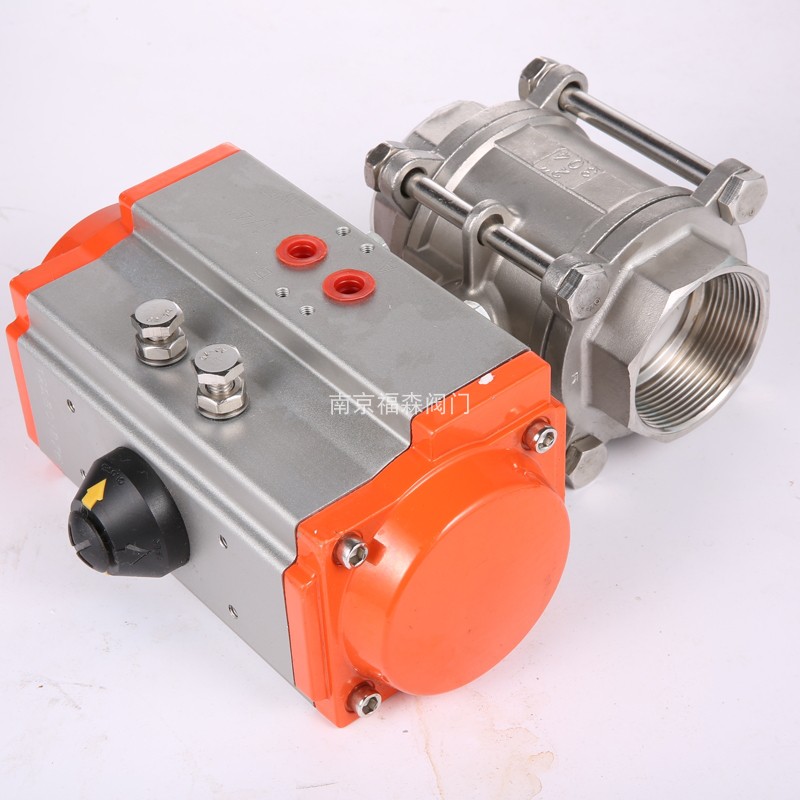 Q611F-16P气动304不锈钢丝扣切断三片式高温螺纹球阀DN15 50 100