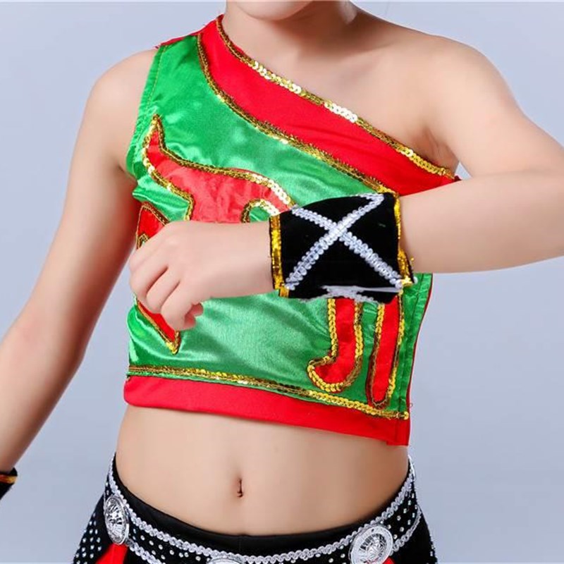 l小荷风走在山水族间舞蹈演出服佤族少数族表演服民广采西壮女童M