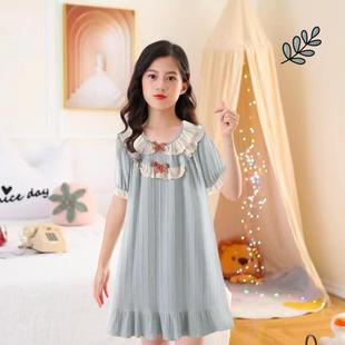 女童睡裙夏款纯棉仙气连身睡裙全棉儿童公主风宝宝夏季女孩薄款