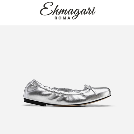 EHMAGARI Tiya 意大利设计师款银色芭蕾鞋女真皮平底侘寂风皱皱鞋