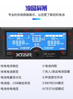 XTAR VP4 PLUS智能18650 26650锂电池充电器可测内阻容量手电