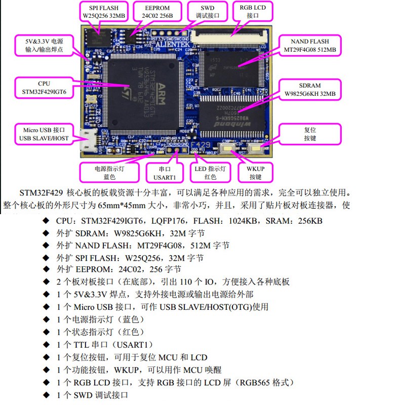 阿波罗STM32F429IGT6核心板STM32F4开发板 学习开发V板供电下载RG