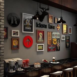 高分子2364工业风复古发光装饰画组合相框餐馆饭店LED灯带照片墙
