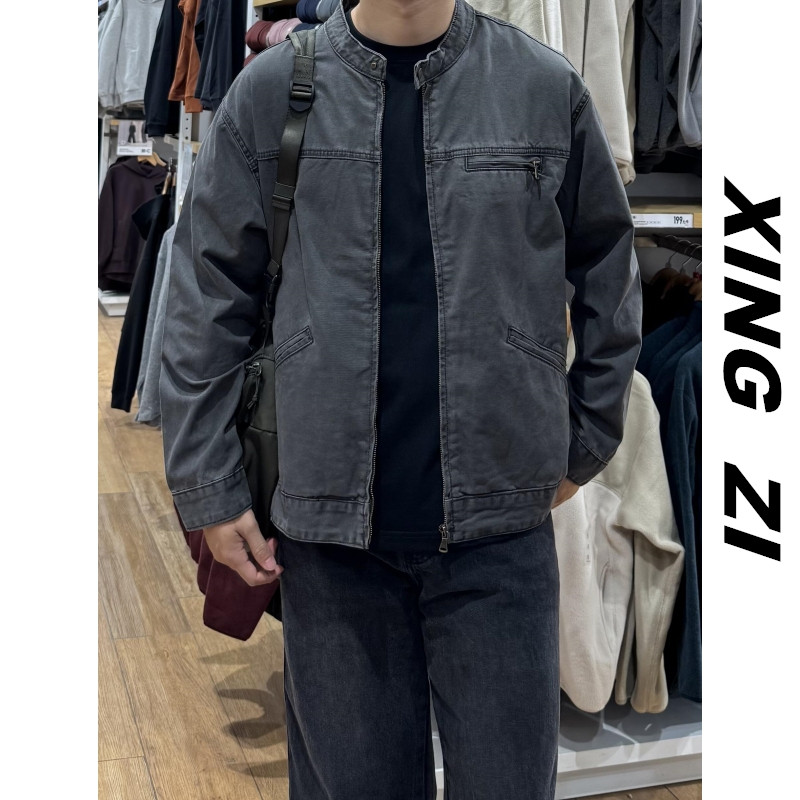 美式复古外套男款潮牌宽松休闲百搭冬季高品质百搭水洗做旧夹克男