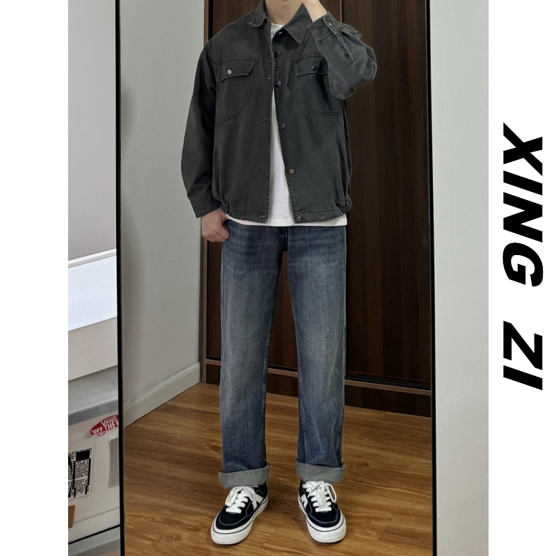 美式复古cleanfit直筒牛仔裤男款秋冬季高街潮流宽松百搭休闲长裤