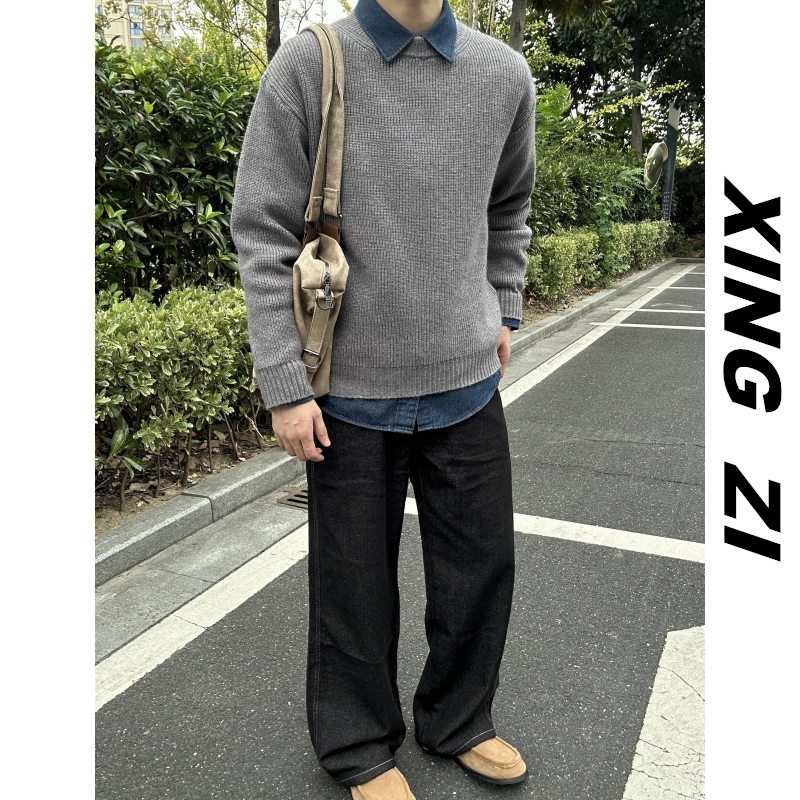 潮牌套头毛衣情侣款保暖宽松休闲百搭秋冬季打底衫日系复古针织衫