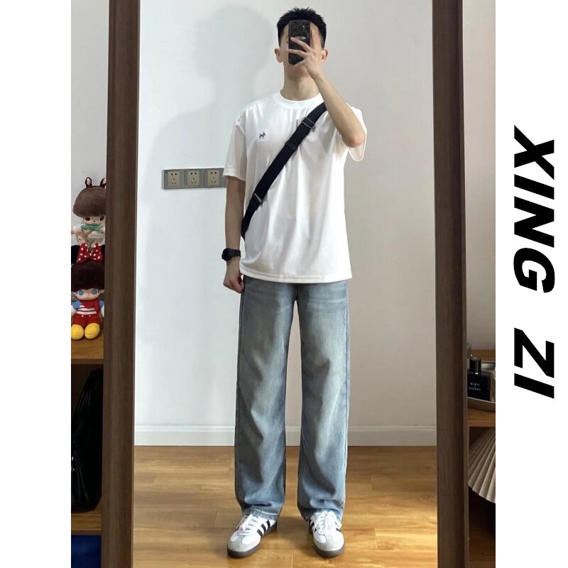 夏季薄款透气凉感直筒牛仔裤男