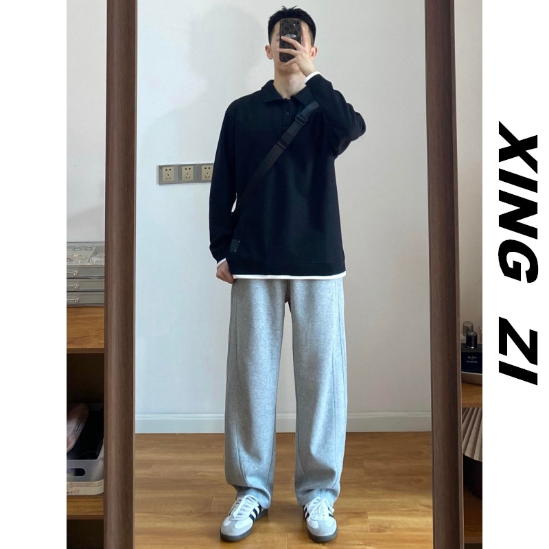 冬季美式弯刀休闲卫裤男款潮流百搭宽松阔腿肌理垂感抽绳休闲长裤