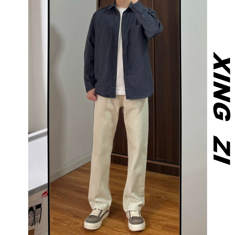 秋冬季美式复古弹力牛仔裤男款潮流百搭宽松休闲时尚高品质长裤子