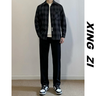 日系复古加厚格子长袖衬衫男款春季潮流百搭宽松休闲品质衬衣外套