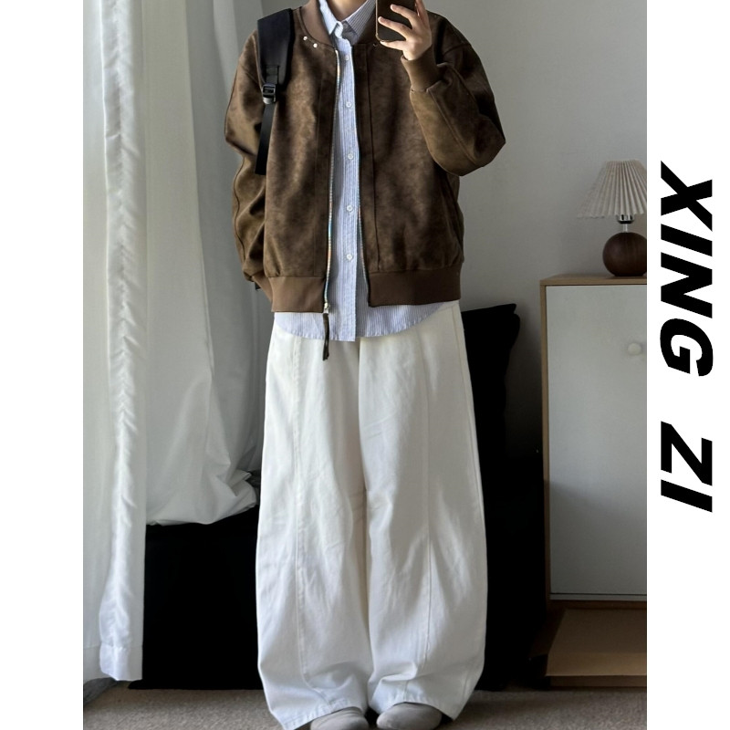 美式休闲夹克男款秋冬季宽松潮流百搭时尚高品质潮牌皮衣外套情侣