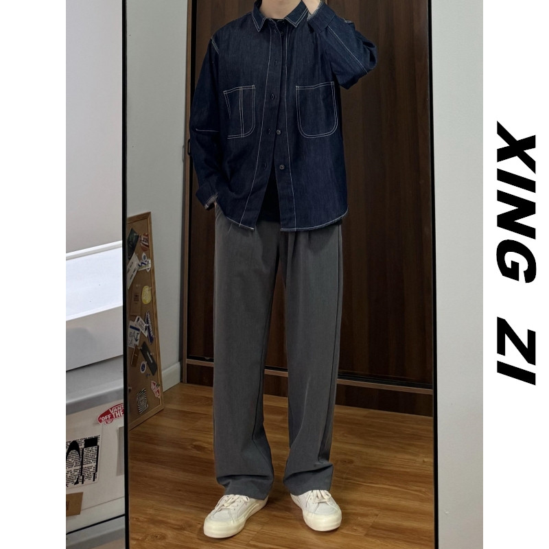 高级感垂坠小西裤男款秋季抗皱直筒宽松百搭轻熟风黑色休闲西装裤