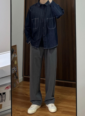 高级感垂坠小西裤男款秋季抗皱直筒宽松百搭轻熟风黑色休闲西装裤