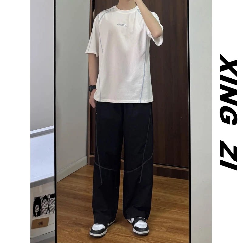 夏季赛车风纯棉宽松短袖T恤男