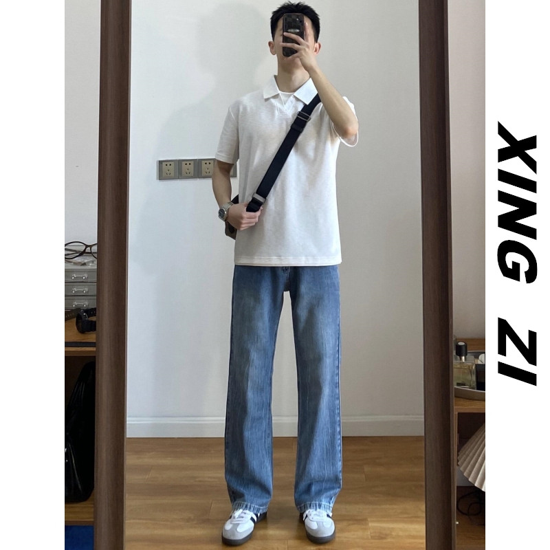 CityBoy美式潮流蓝色牛仔裤男款夏季冰丝莱赛尔品质宽松微喇叭裤