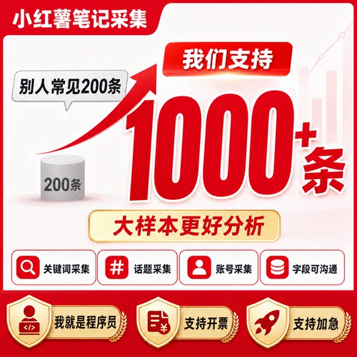 小红薯笔记采集数据整python爬虫关键词话题达人竞品分析