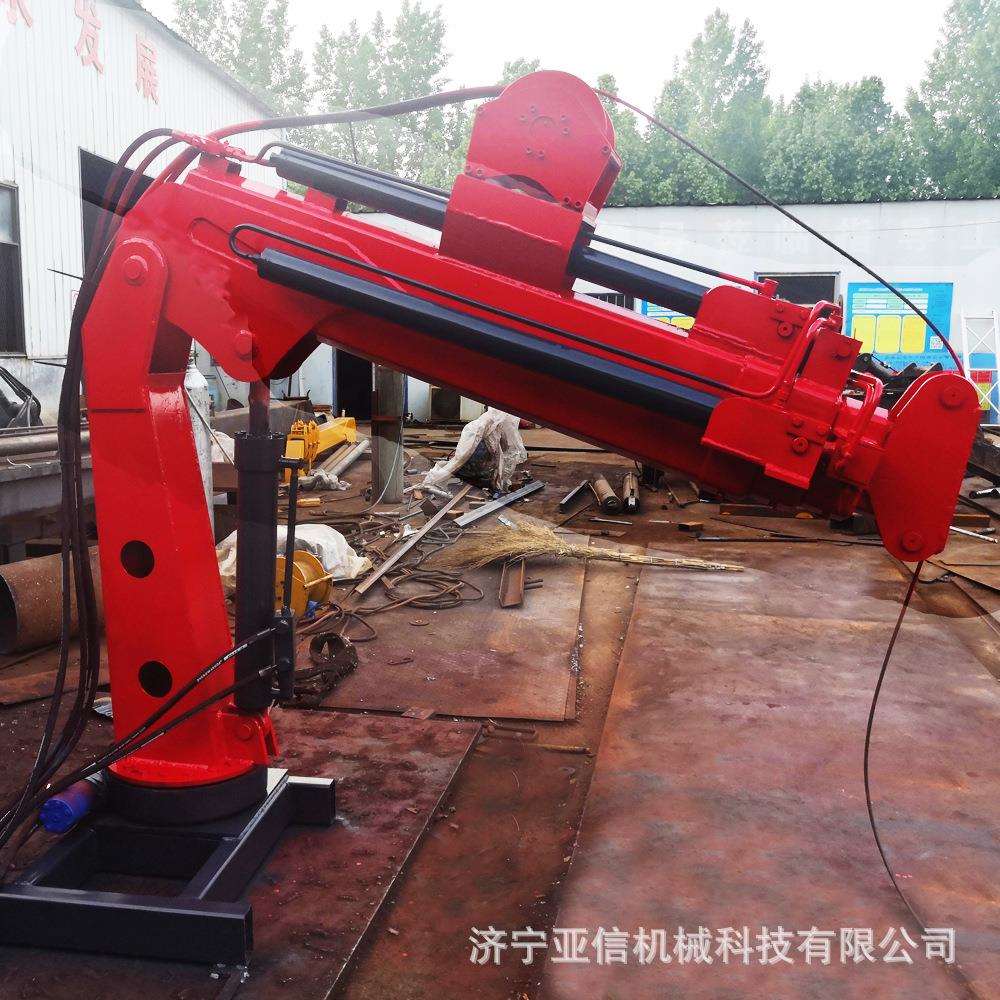 3吨车载液压伸缩式折臂吊机固定式船用折叠吊臂微型移动吊