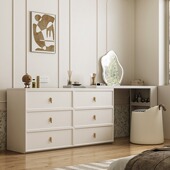 奶油风梳妆台斗柜一体小户型卧室床尾柜转角收纳柜网红ins 化妆桌