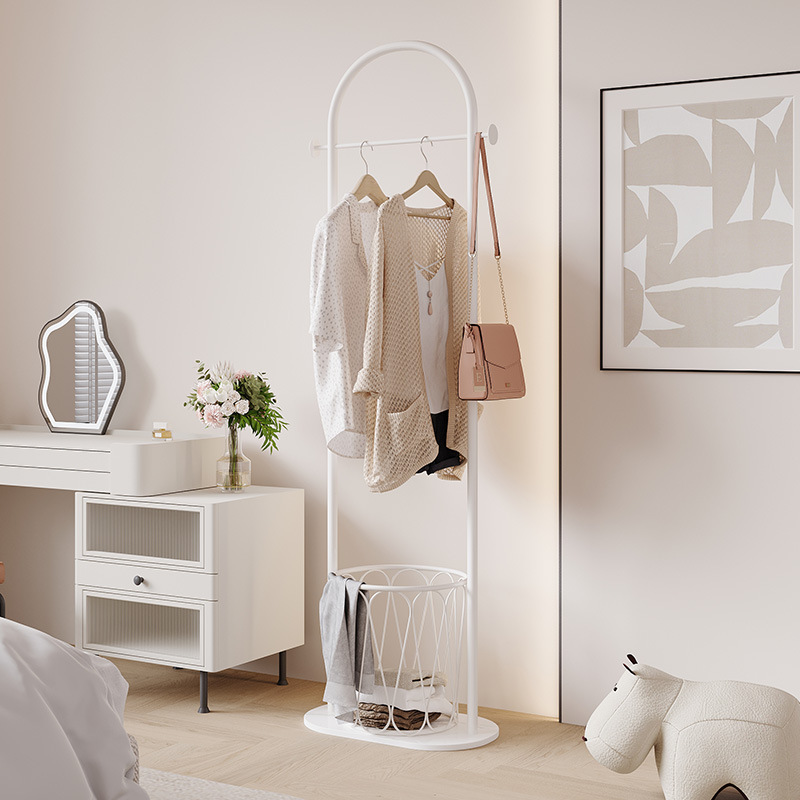 奶油风立式多功能衣帽架创意造型收纳架简易家用落地式带篮挂衣架
