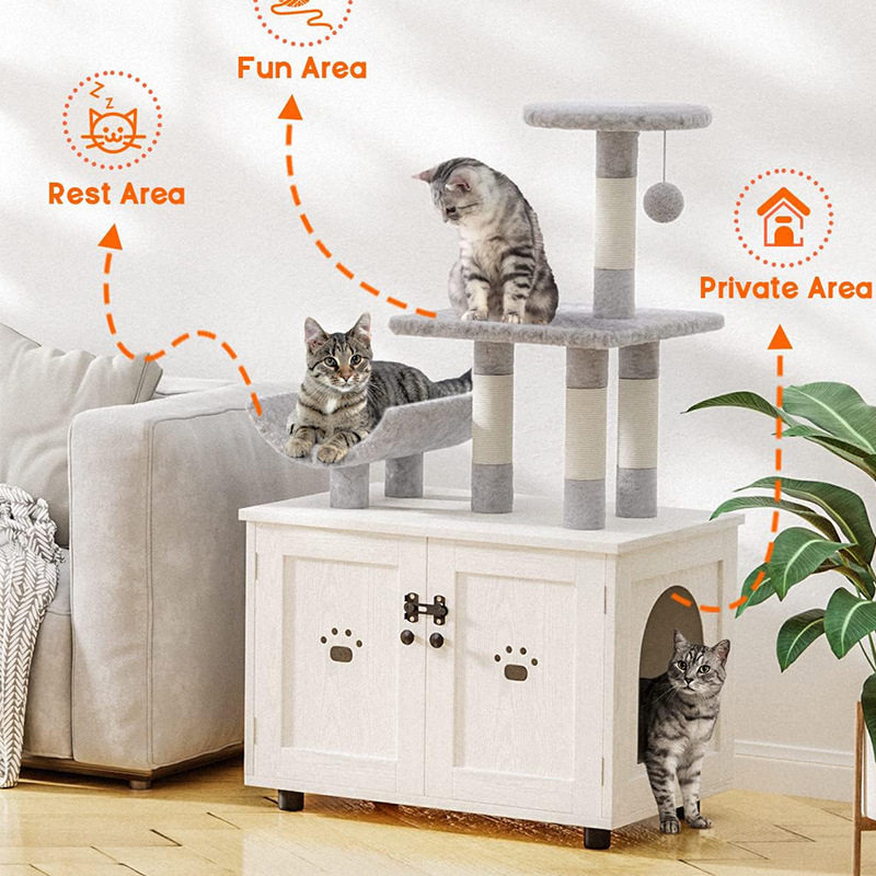 跨境外贸双门猫架猫咪爬架批发猫爬架多层木制猫窝猫树猫砂箱边柜
