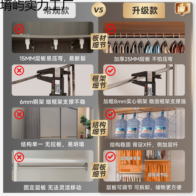衣柜家用卧室衣帽间鞋服置物架落地挂衣帽架收纳货架子货架式衣柜