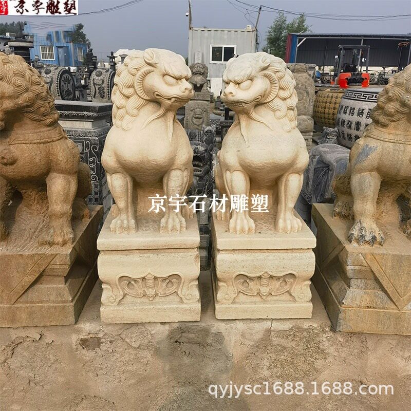 石雕狮子汉白玉仿古狮子大理石望天吼神兽雕塑庭院别墅门口摆件