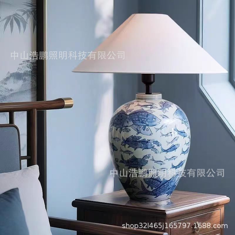 智能美式陶瓷台灯豪华客厅卧室