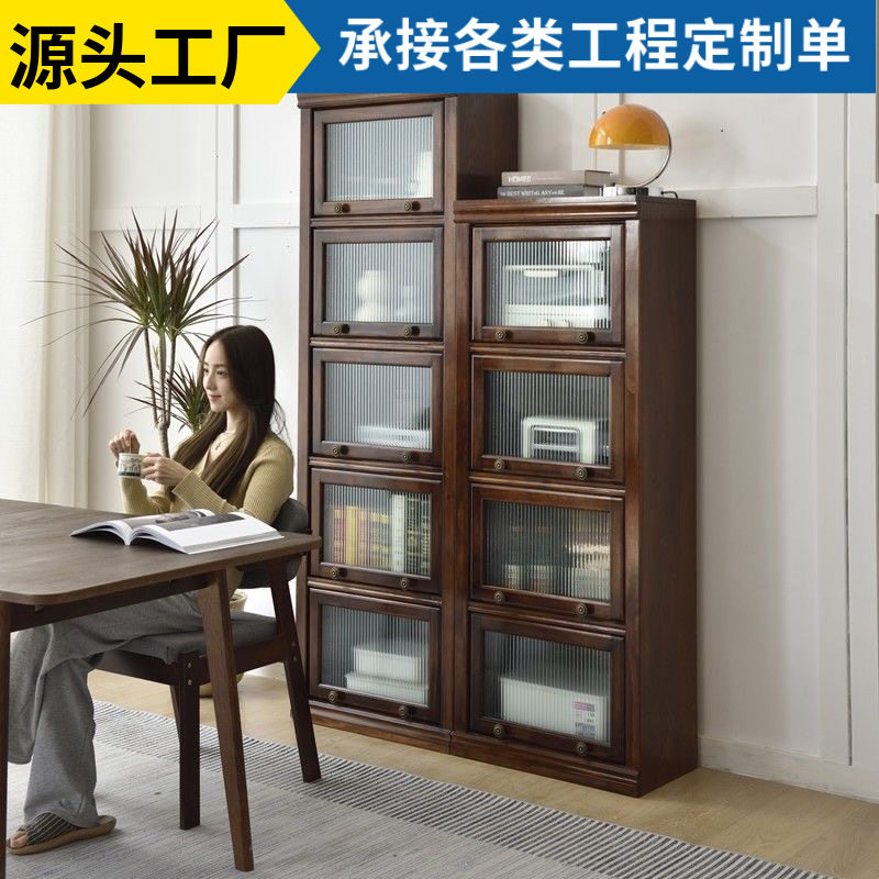 实木玻璃门防尘落地书柜餐边柜